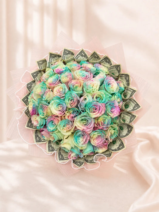 50 Rose Bouquet - Rainbow Money Edition