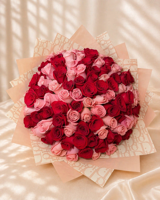 100 Rose Bouquet - Pink + Red  Edition