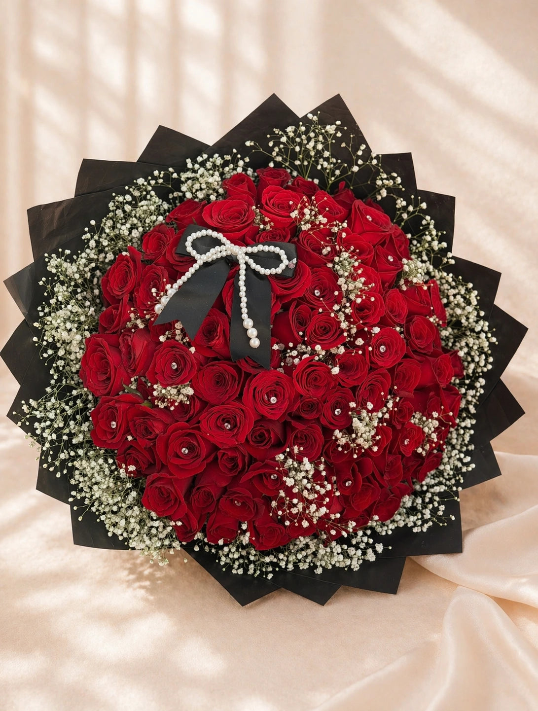 100 Rose Bouquet - Pearl Bow Edition
