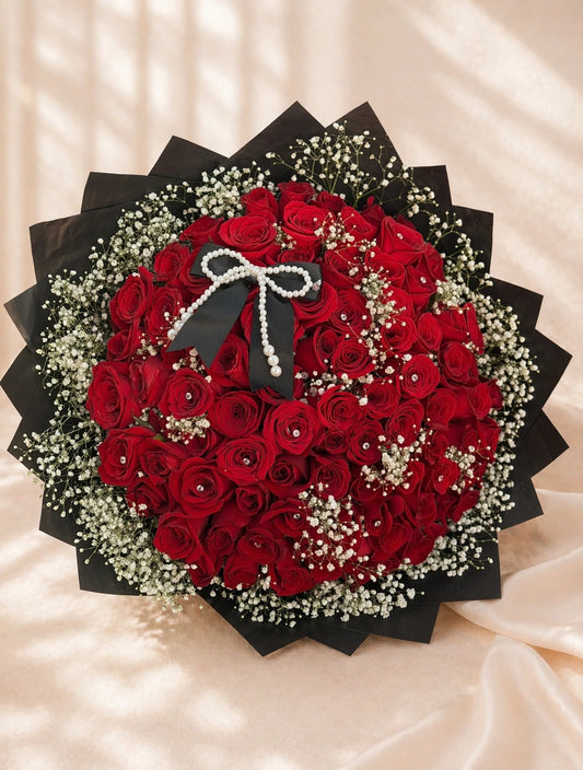 100 Rose Bouquet - Pearl Bow Edition