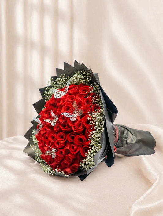 100 Rose Bouquet - Pearl Bow Edition